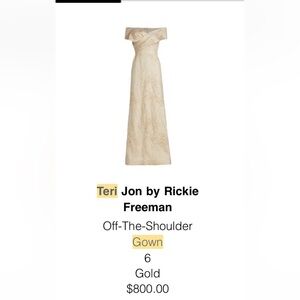 Teri Jon by Rickie Freeman Gold Off-The-Shoulder Gown